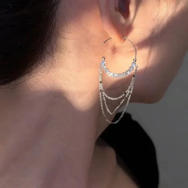 Micro zircon C-shaped long tassel earrings(s925 sterling silver)