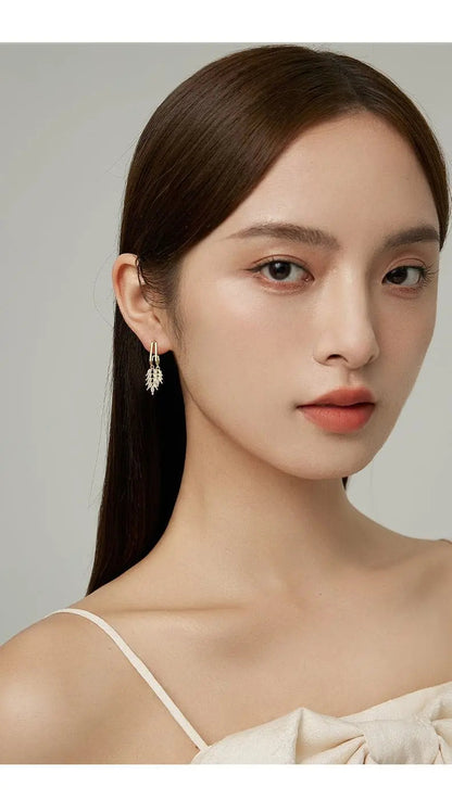 18K Gold Plated Diamond Leaf Earrings