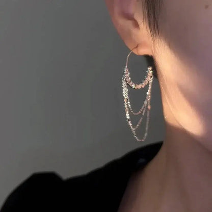 Micro zircon C-shaped long tassel earrings(s925 sterling silver)