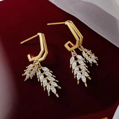 18K Gold Plated Diamond Leaf Earrings